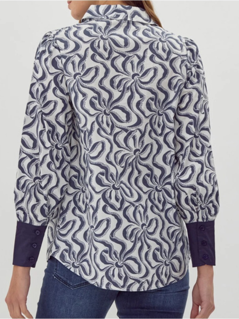 JODIFL Boutique Button-Front Navy & White Shirt Top Large NWT 100% Cotton - Picture 3 of 8